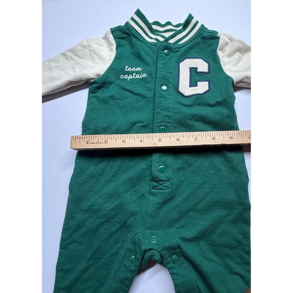 Carters 6M Green Varsity Letterman Team Captain Jumper One Piece Romper